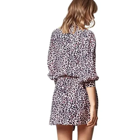 Zadig & Voltaire Mini Dress Pink Leopard Print Leo Long Sleeve - Picture 2 of 13
